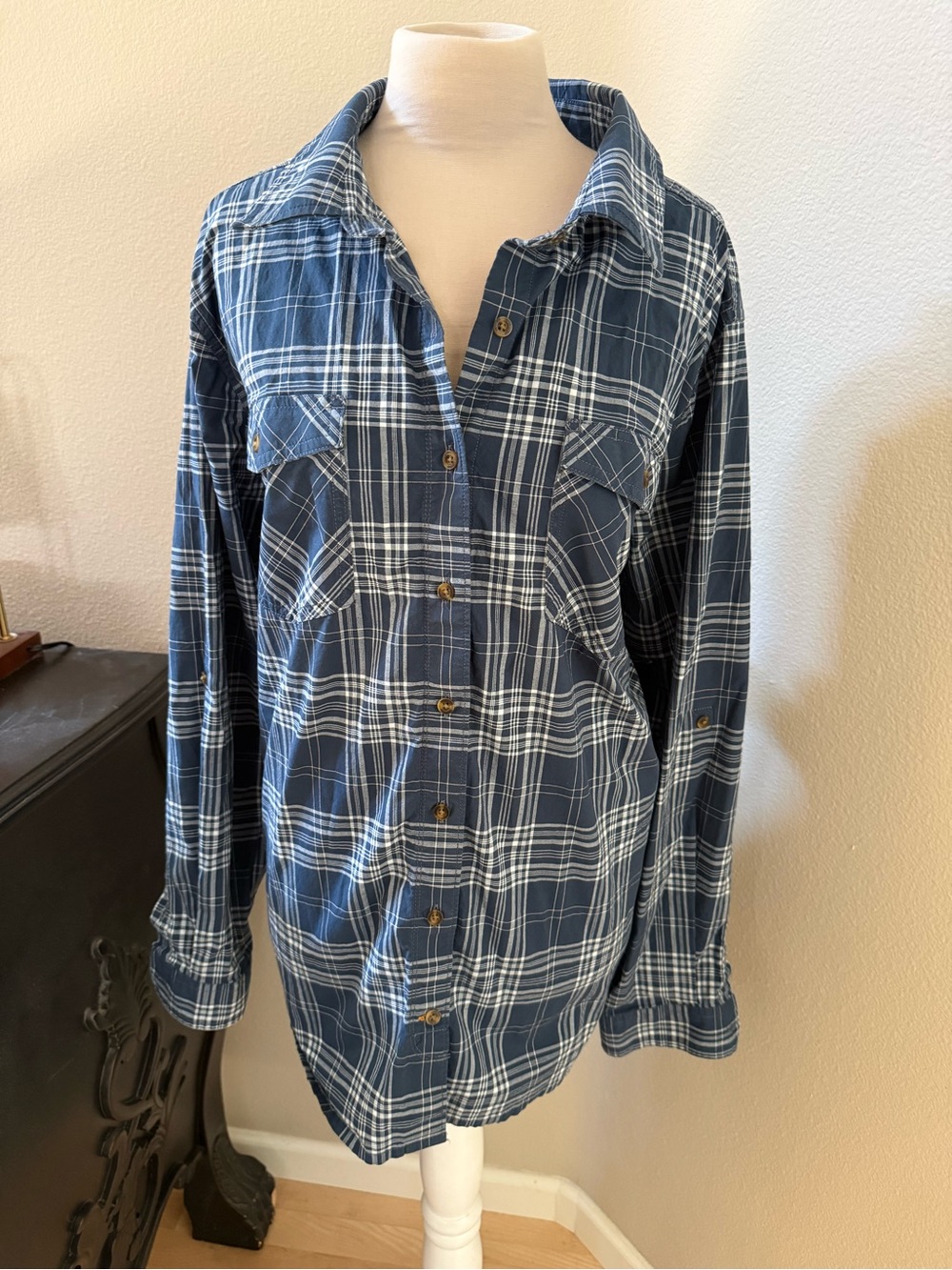 Carhartt Women's Blue & White Plaid Utility Shirt 3X NWOT